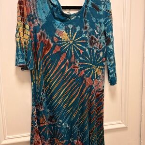 Teal Tie-Dye Floral Shift Dress